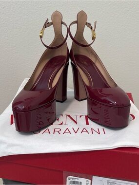 Valentino Burgundy Patent Leather Platform Slingbacks